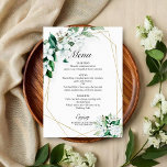 Elegant Geometric Floral Greenery Wedding Menu<br><div class="desc">Maak je klaar om in de ban te raken van onze prachtige gouden groene trouwsuite! Dit prachtige ontwerp is voorzien van een elegant geometrisch lijst dat prachtig is ingericht met delicate groene bladeren en bloemenillustraties. Met zijn moderne, chique kalligrafie is het de ideale touch voor uw betoverende bruiloft met een...</div>