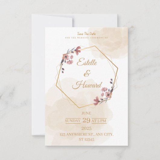 Elegant Geometric Floral Save The Date Card Bedankkaart (Voorkant)