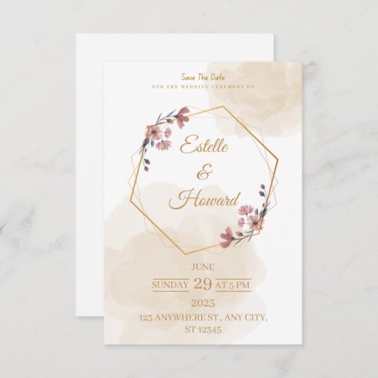 Elegant Geometric Floral Save The Date Card Bedankkaart (Voorkant / Achterkant)