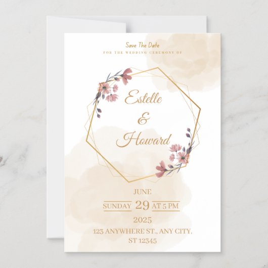 Elegant Geometric Floral Save The Date Card Magnetische Uitnodiging (Voorkant)