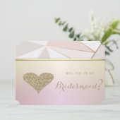 Elegant Geometric, Glitter Heart Bridesmaid Kaart (Staand voorkant)