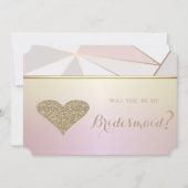 Elegant Geometric, Glitter Heart Bridesmaid Kaart (Voorkant)