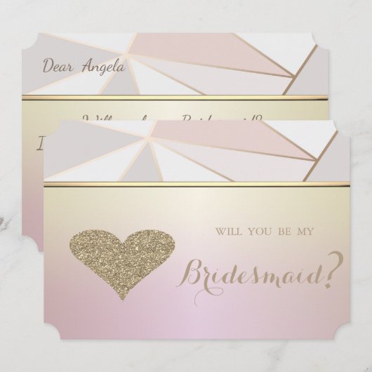 Elegant Geometric, Glitter Heart Bridesmaid Kaart (Voorkant / Achterkant)