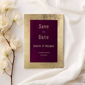 Elegant geometric gold burgundy Save the Date Kaart