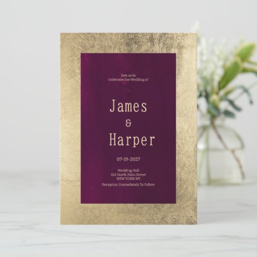 Elegant geometric gold burgundy Wedding Kaart (Staand voorkant)
