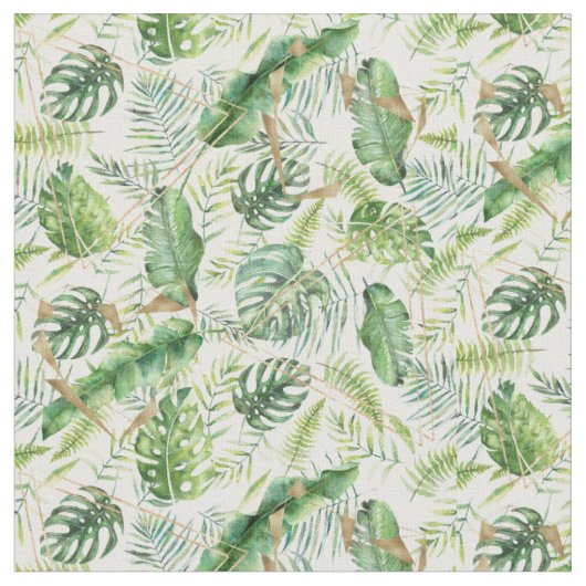 Elegant Geometric Gold Exotic Tropical Greenery Stof (Close Up)