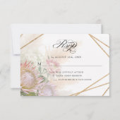 Elegant Geometric Gold Floral Pink Protea Wedding RSVP Kaartje (Voorkant)