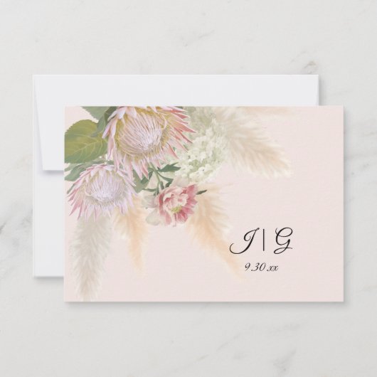 Elegant Geometric Gold Floral Pink Protea Wedding RSVP Kaartje (Achterkant)