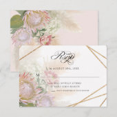 Elegant Geometric Gold Floral Pink Protea Wedding RSVP Kaartje (Voorkant / Achterkant)