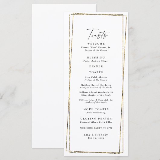 Elegant Geometric Gold Lijst Wedding Toasts Menu (Voorkant / Achterkant)