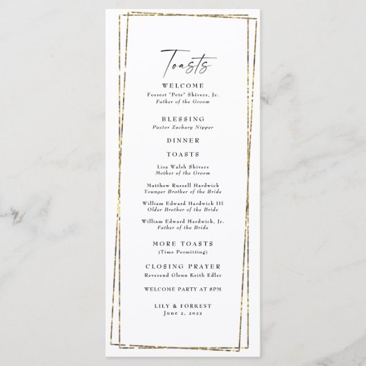 Elegant Geometric Gold Lijst Wedding Toasts Menu (Voorkant)