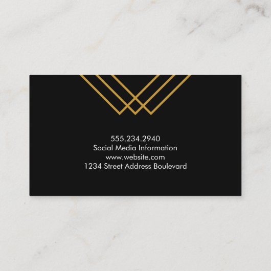 Elegant Geometric Gold Lines Simple Black Visitekaartje (Achterkant)