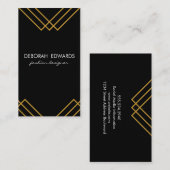 Elegant Geometric Gold Lines Simple Black Visitekaartje (Voorkant / Achterkant)
