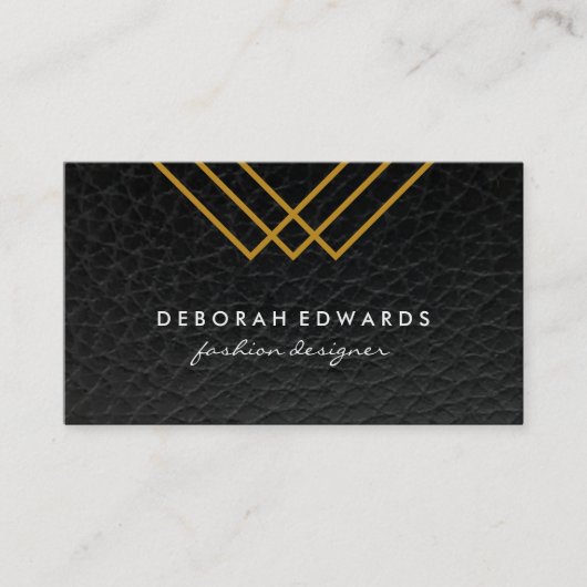 Elegant Geometric Gold Lines Simple Leather Visitekaartje (Voorkant)