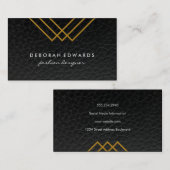 Elegant Geometric Gold Lines Simple Leather Visitekaartje (Voorkant / Achterkant)