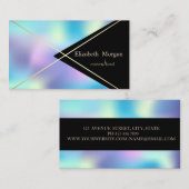 Elegant Geometric Gold Stripes Blue Holographic Visitekaartje (Voorkant / Achterkant)