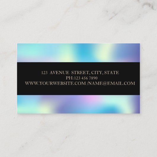 Elegant Geometric Gold Stripes Blue Holographic Visitekaartje (Achterkant)