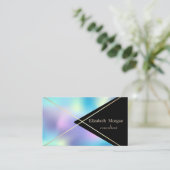 Elegant Geometric Gold Stripes Blue Holographic Visitekaartje (Staand voorkant)