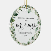 Elegant Geometric Greenery Eerste Kerstmis Keramisch Ornament (Rechts)