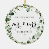 Elegant Geometric Greenery Eerste Kerstmis Keramisch Ornament (Voorkant)