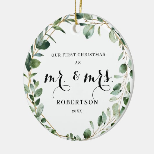 Elegant Geometric Greenery Eerste Kerstmis Keramisch Ornament (Links)