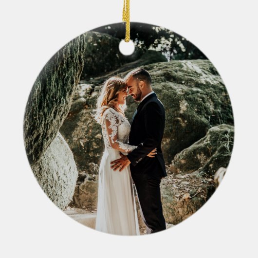 Elegant Geometric Greenery Eerste Kerstmis Keramisch Ornament (Achterkant)