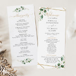 Elegant Geometric Greenery Eucalyptus Program Menu<br><div class="desc">Dit aanpasbare Ceremony-programma is ontworpen om te coördineren met ons Moody Greenery bruiloft collectie en biedt de groene eucalyptus waterverf foliage die voorzien is van een gouden geometrische lijst op de achterkant, gekoppeld aan gouden en grijze tekst. Om geavanceerde veranderingen aan te brengen, ga naar "klik om verder"optie aan te...</div>