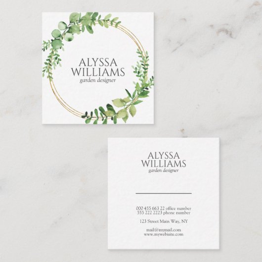 Elegant Geometric Greenery Eucalyptus Vierkante Visitekaartje (Voorkant / Achterkant)