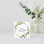 Elegant Geometric Greenery Eucalyptus Vierkante Visitekaartje (Staand voorkant)