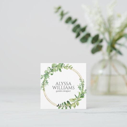 Elegant Geometric Greenery Eucalyptus Vierkante Visitekaartje (Staand voorkant)