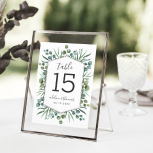 Elegant Geometric Greenery Wedding Table Number Kaart