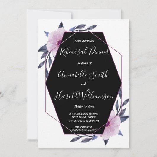 Elegant Geometric lijst paars Rehearsal Dinner Kaart (Voorkant)