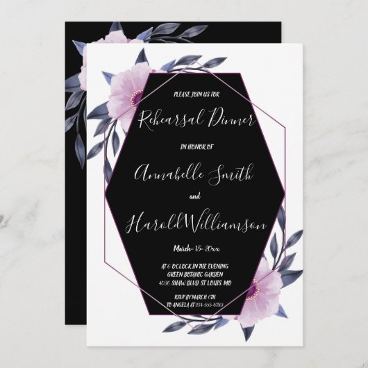 Elegant Geometric lijst paars Rehearsal Dinner Kaart (Voorkant / Achterkant)
