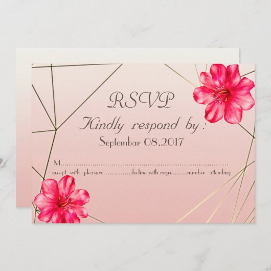 Elegant Geometric Magnolia RSVP Kaart (Voorkant / Achterkant)