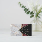 Elegant Geometric Marble Burgundy Gold Stripes Visitekaartje (Staand voorkant)
