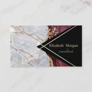 Elegant Geometric Marble Burgundy Gold Stripes  Visitekaartje