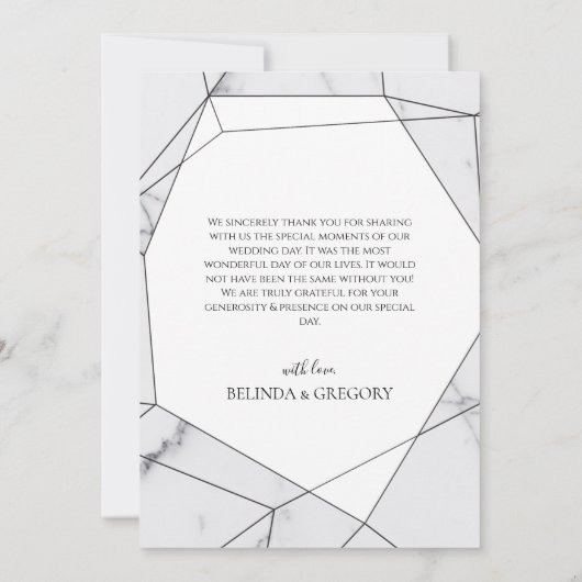 Elegant Geometric Marble Wedding Bedankkaart (Achterkant)