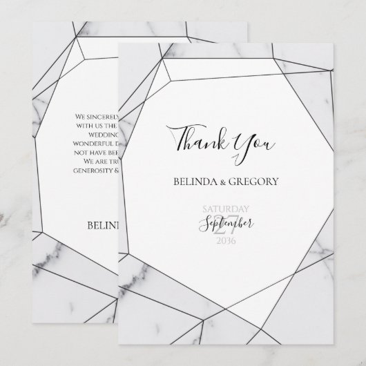 Elegant Geometric Marble Wedding Bedankkaart (Voorkant / Achterkant)