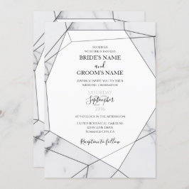 Elegant Geometric Marble Wedding Invitations Kaart