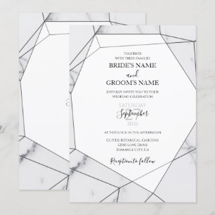 Elegant Geometric Marble Wedding Invitations Kaart