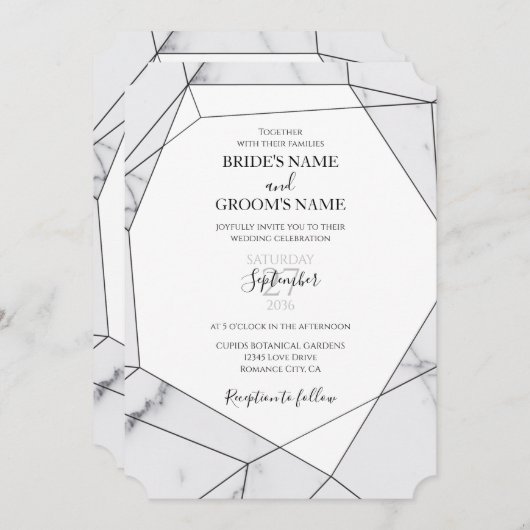 Elegant Geometric Marble Wedding Invitations Kaart (Voorkant / Achterkant)