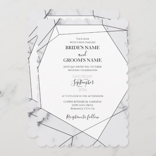 Elegant Geometric Marble Wedding Invitations Kaart (Voorkant / Achterkant)