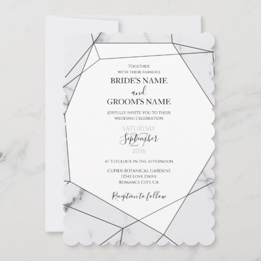 Elegant Geometric Marble Wedding Invitations Kaart (Voorkant)