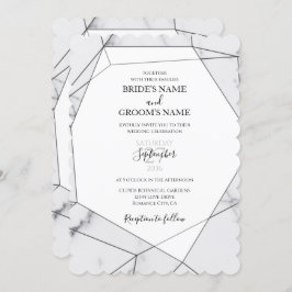 Elegant Geometric Marble Wedding Invitations Kaart