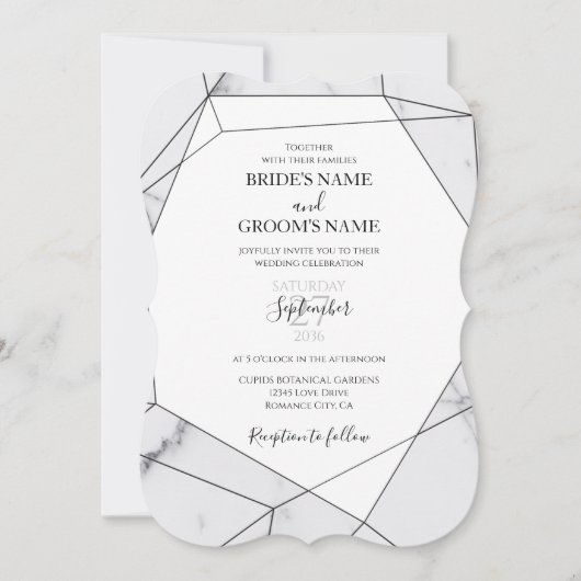 Elegant Geometric Marble Wedding Invitations Kaart (Voorkant)