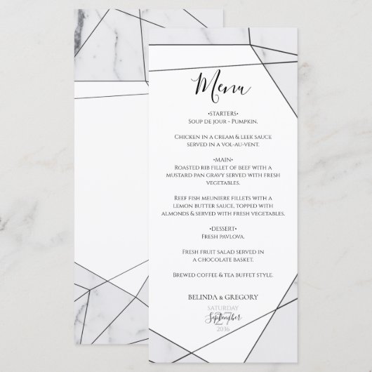Elegant Geometric Marble Wedding Menu (Voorkant / Achterkant)