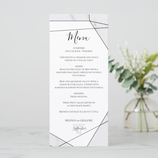 Elegant Geometric Marble Wedding Menu (Staand voorkant)