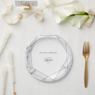 Elegant Geometric Marble Wedding Papieren Bordje
