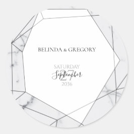 Elegant Geometric Marble Wedding Ronde Sticker