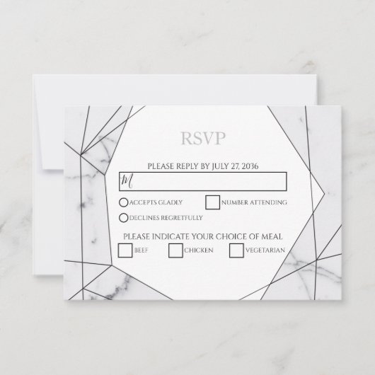 Elegant Geometric Marble Wedding RSVP Kaarten (Voorkant)